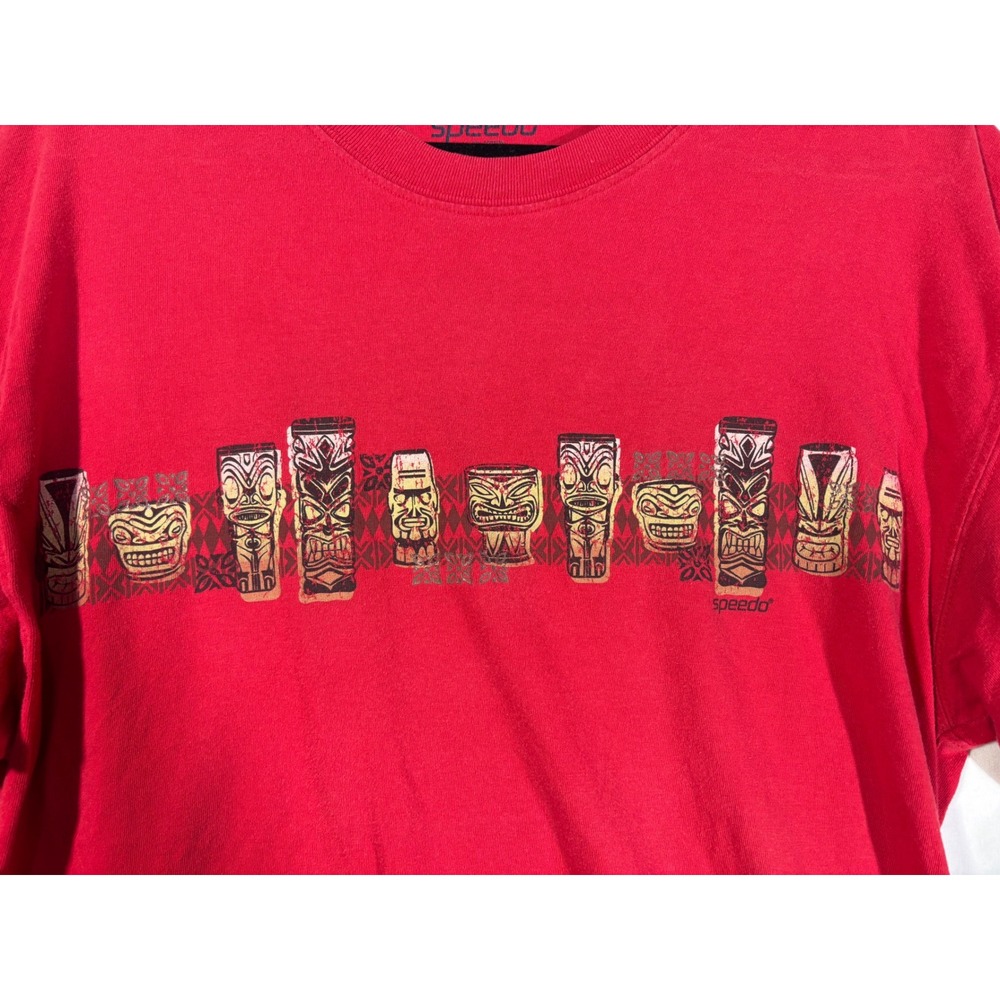 Casual Skater Tropical Tiki Surf Graphic Speedo T-Shirt Mens Large Red - Picture 3 of 7